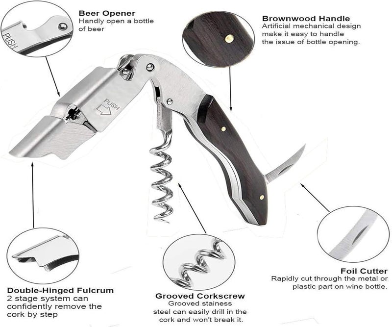 Kit-Home Professional Waiter Corkscrew Wine Key for Bartenders Set of 3,With Long Rosewood Handle Stainless Steel Handle Wine Opener for Bar Restaurant Waiters, Sommelier, Bartend (Black Wood 3 Packs) - Image 4
